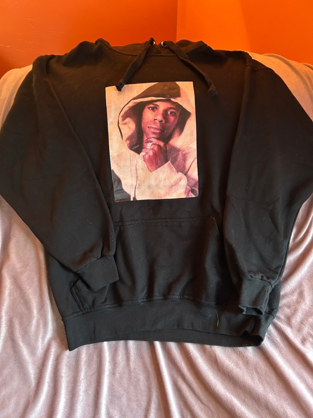 Black Hoodie with Front Portrait Graphic